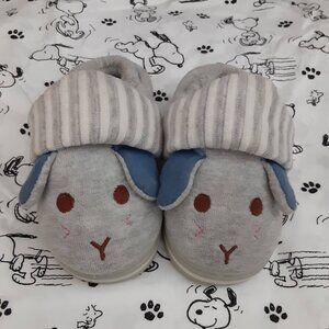 Gray cute bunny rabbit slippers size 4 easy on off slip ons baby boy girl shoes